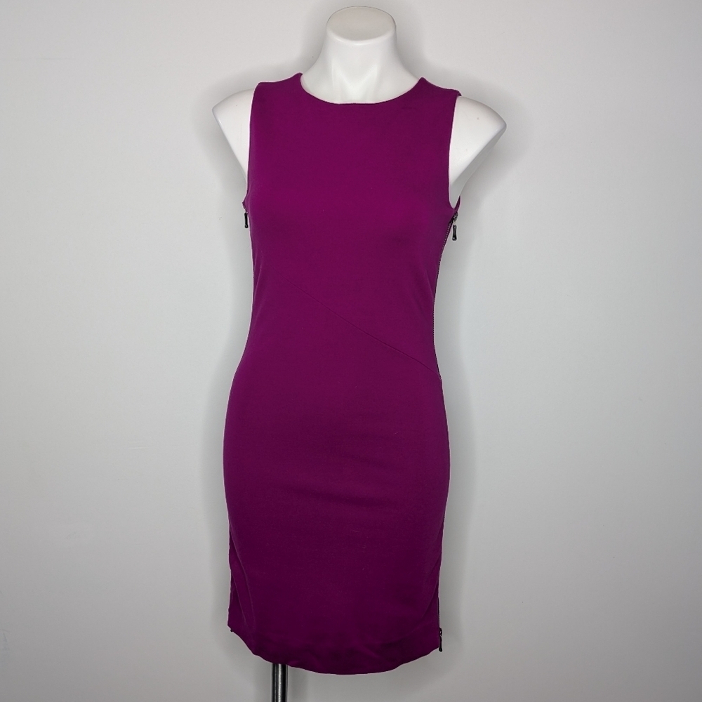 Diane Von Furstenberg Purple Side Zip Sleeveless Body Con Midi Dress 2